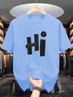 Summer men's 100% pure cotton casual loose fit plus size hi letter pattern  printed round neck short sleeved T-shirt top