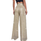 Women's Fashion Solid Color High Waist Sequin Side Zipper Draped Wide Leg Pants Pants for Women Women's Pants Women's Pants 2024