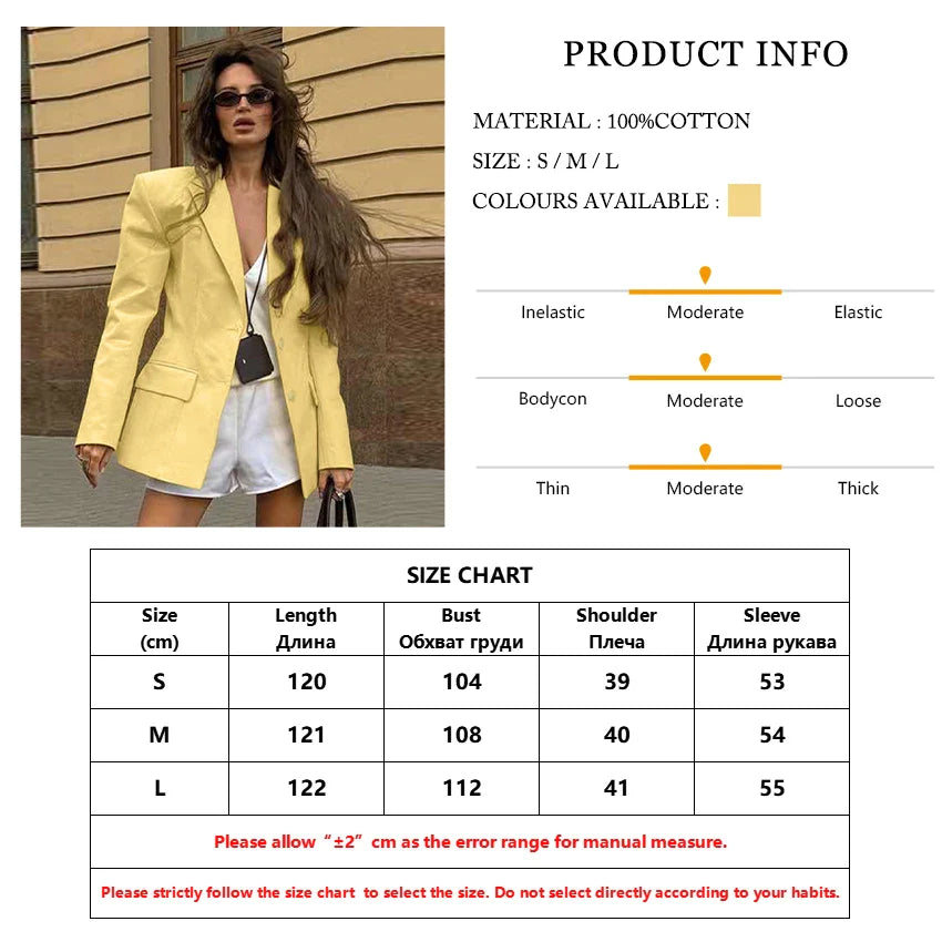 Clacive Winter Loose Yellow Cotton Office Women's Blazer Fashion Lapel Long Sleeve Blazers Elegant Classic Top Female Clothing