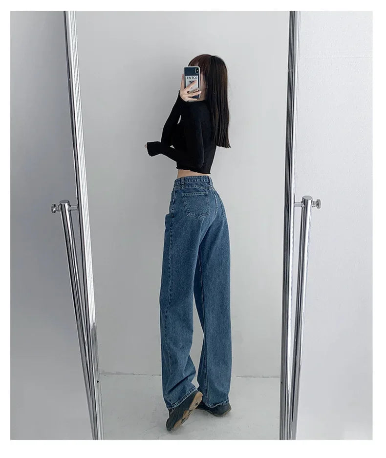 High-waisted Women's Vintage Jeans Loose-fit Straight-leg Slimming Draped Denim Trousers
