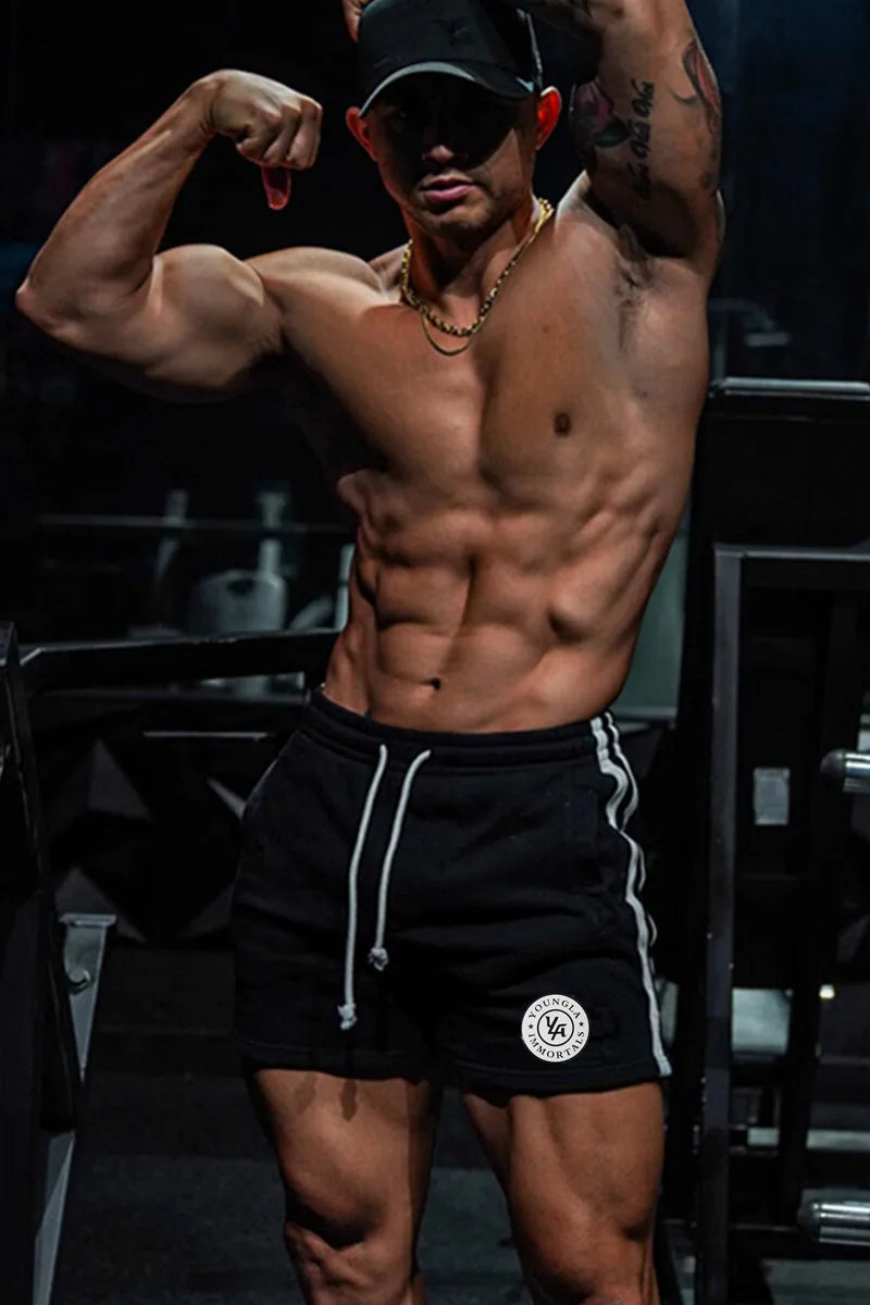 High Quality YA Shorts Men Summer Cotton Comfort Steel Print Sweatpants Skinny Jogging Fitness Shorts Sports Short Pants