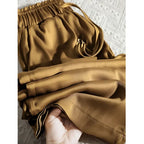 High Quality Wide Leg Pants Women Vintage Drawstring High Waist Satin Silk Pants Woman Casual Loose Straight Trousers