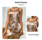 Women's Sleepwear Summer Floral Print Satin Nightgown Casual Sleeveless Backless Slip Night Dress Sexy Nightdress Home Clothes