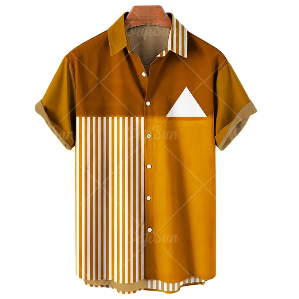 Fashion Men's Striped Casual One Button Shirts Streetwear Short Sleeve Loose Top 3D Digital Printed Blouse Plus Size 5XL