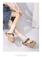 Women Mary Jane Sandals Platform Cute Bow Knot Girl Clogs Arch Support Garden Shoes Slip-on Outdoor Beach Shoes Height Increase