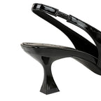 Women 6cm High Heels Retro Streetwear Catwalk Sandles Lady Daily Work Slingback Strap Elastic Mid Heels Glossy Leather Sandals