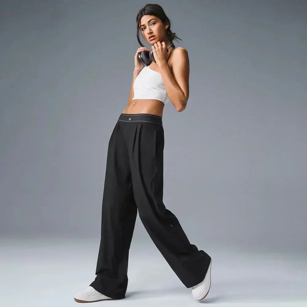 yoga high waist women's straight leg wide leg pants sports fitness pilates training casual pants