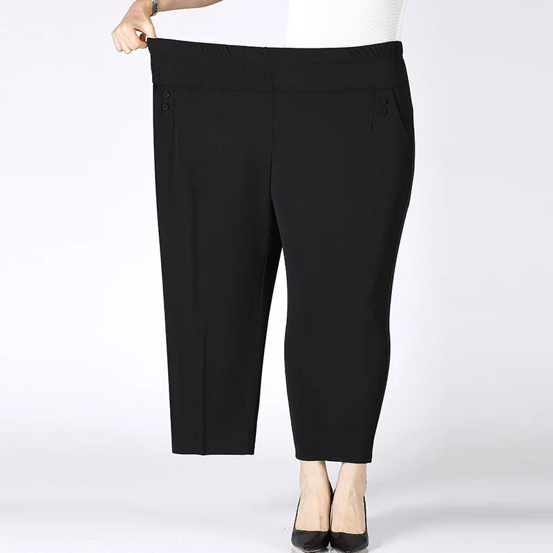 Summer Thin Breathable Elastic Pants 8XL Women's Solid Color High Waisted Loose Casual Pants Middle-aged Elastic straight leg