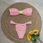 Bandeau Bikini Push Up Women Swimsuits 2025 Sexy Female Swimwear Brazilian Bikini Set Thong Biquini Swim Suits Solid Beachwear