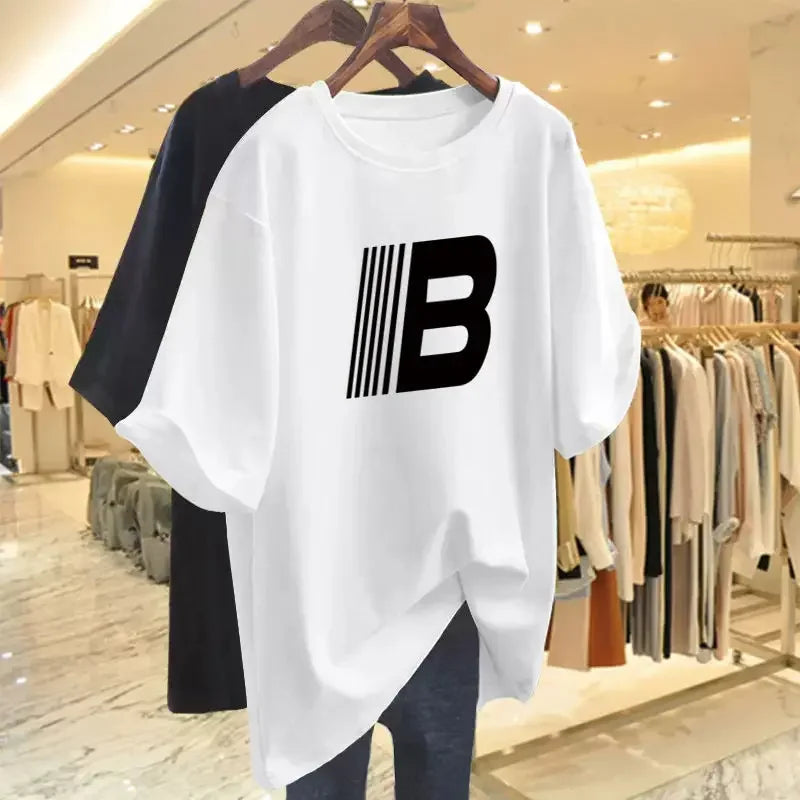 Women Pure Cotton Letter Casual Basic T-shirt Summer Fashion Short Sleeve Loose Letter Printed Pullovers