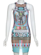 Weird Puss Aesthetic Print Dress Women See Through Sleeveless Skinny Colorful Hipster Skinny o-Neck Summer Trend Club Bodycon