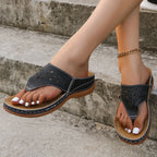 Women Platform Sandals Beach Casual Wedges Flip Flops Premium Orthopedic Open Toe Big Toe Anti-slip Outdoor PU Leather Shoes