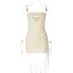 Woman Clothing Rhinestones Loving Heart Cut Out Party Dress Chic Strapless Off Shoulder Bandage Short Evening Gowns Club Dress