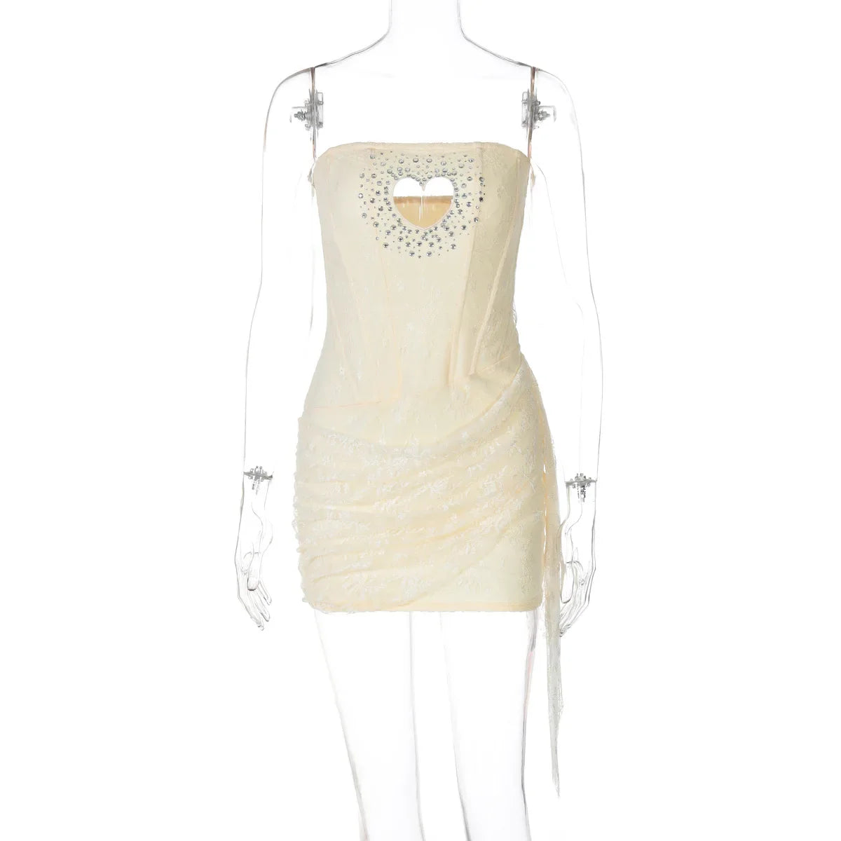 Woman Clothing Rhinestones Loving Heart Cut Out Party Dress Chic Strapless Off Shoulder Bandage Short Evening Gowns Club Dress