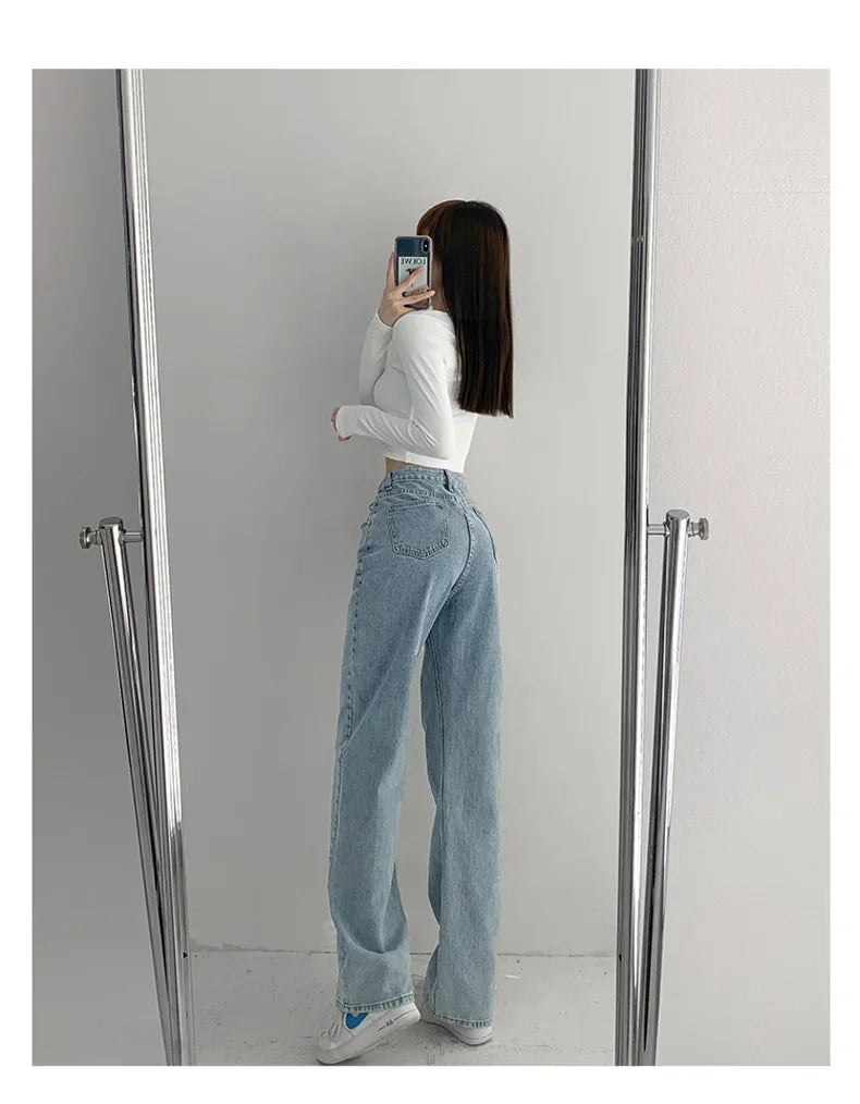 High-waisted Women's Vintage Jeans Loose-fit Straight-leg Slimming Draped Denim Trousers