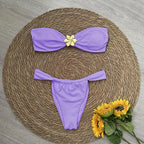 Bandeau Bikini Push Up Women Swimsuits 2025 Sexy Female Swimwear Brazilian Bikini Set Thong Biquini Swim Suits Solid Beachwear