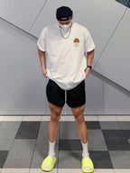 Summer Fashion Heavyweight Retro Men's English Letters 100% Cotton Printed Round Neck High-quality Casual Fitness Street T-shirt