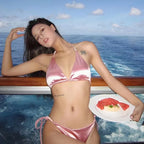 Wrap Around Halter Metallic Satin Bikini Women Swimwear Female Swimsuit Two-pieces Bikini Set Brazilian Bathing Suit Swim Lady