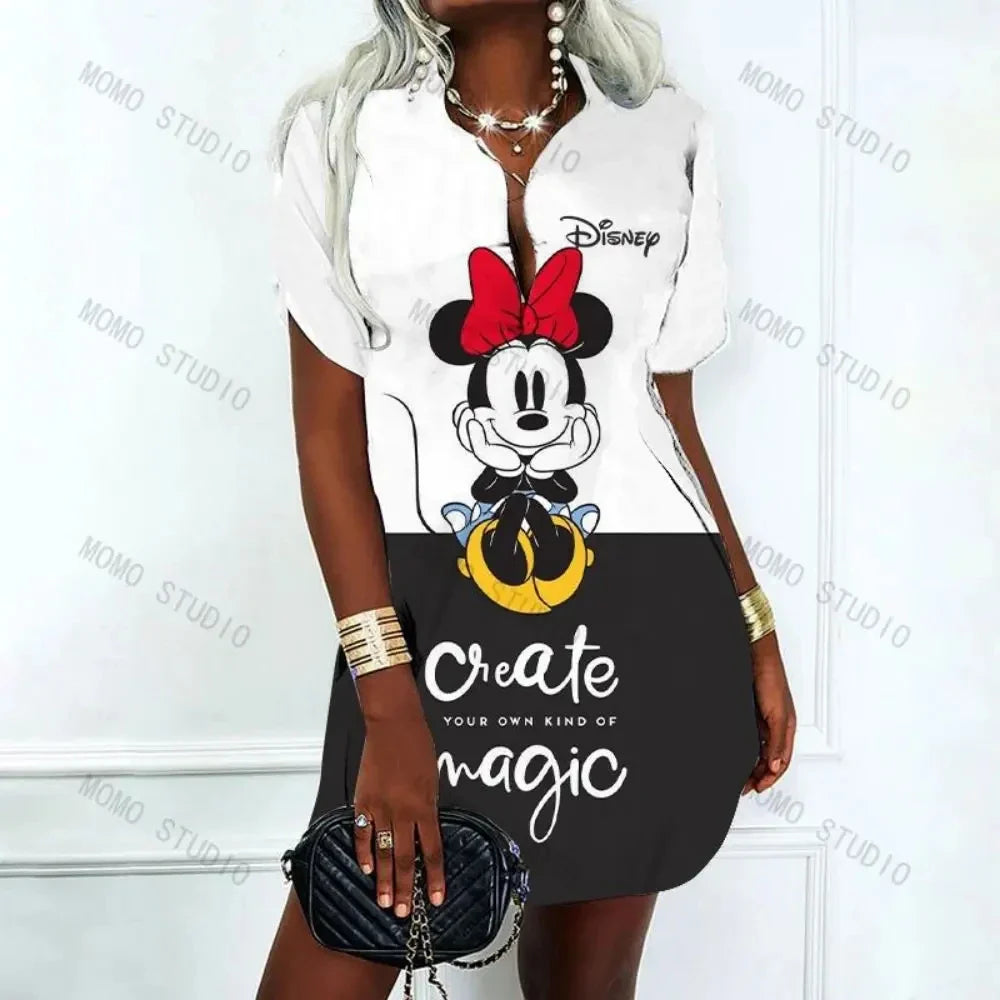 New in Bodycon Dress Polo Shirts Disney Summer Dresses Woman 2024 Offer Elegant Casual Women's Dresses Mickey Minnie Mouse Y2k