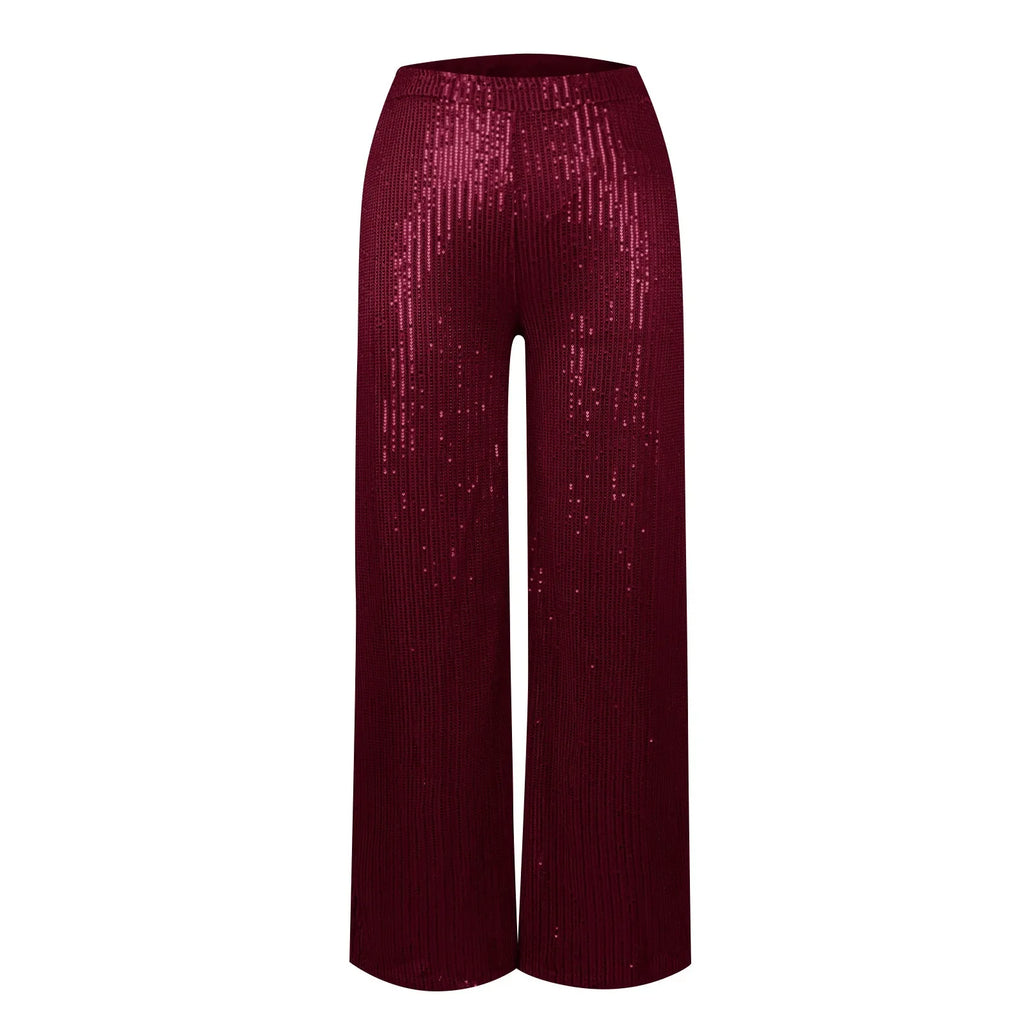 Women's Fashion Solid Color High Waist Sequin Side Zipper Draped Wide Leg Pants Pants for Women Women's Pants Women's Pants 2024