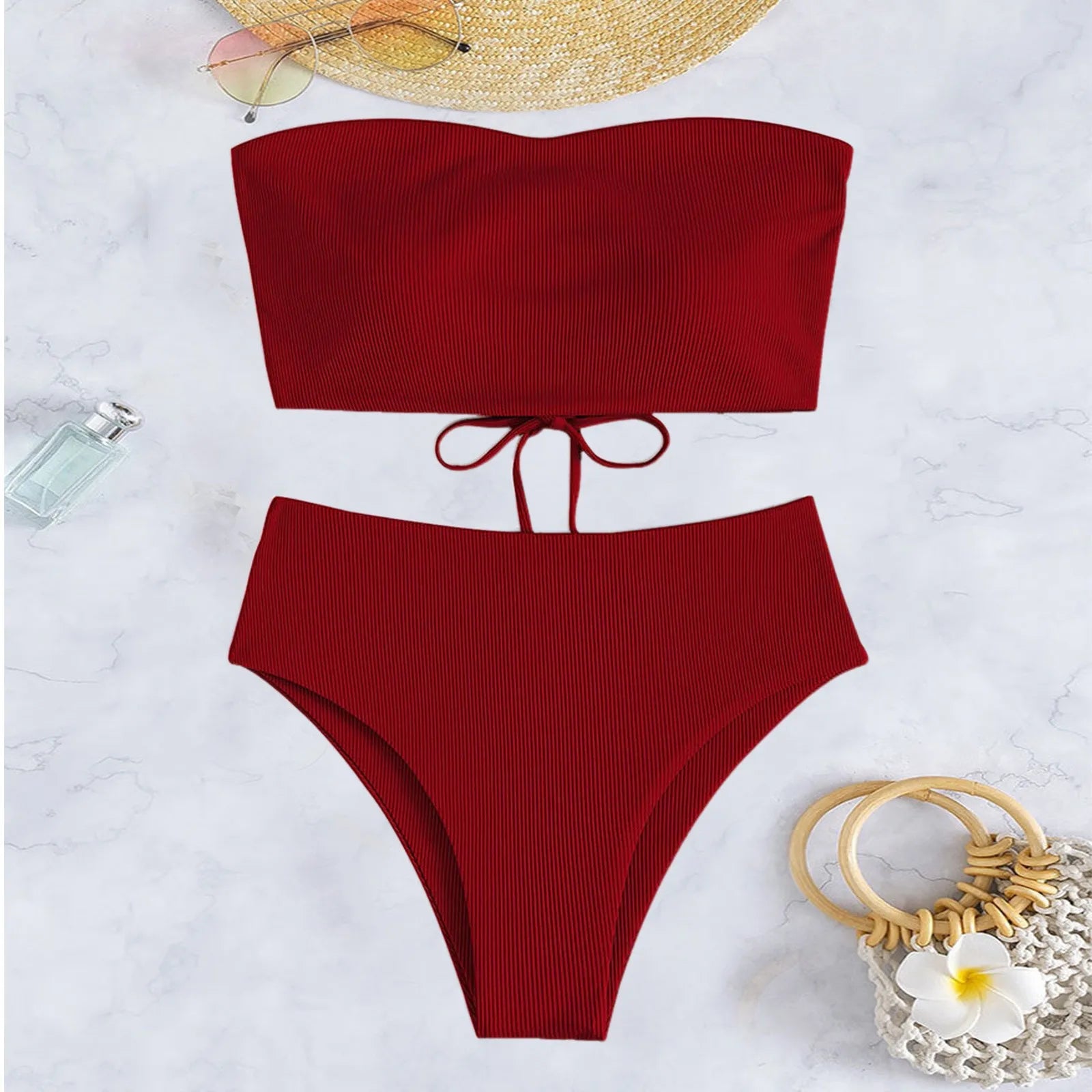 Bathing Suit Two-Piece Set Summer Swimwear Bra Briefs Bikini Set With Chest Pad Wire-Free Women Beach Suit Women Clothes