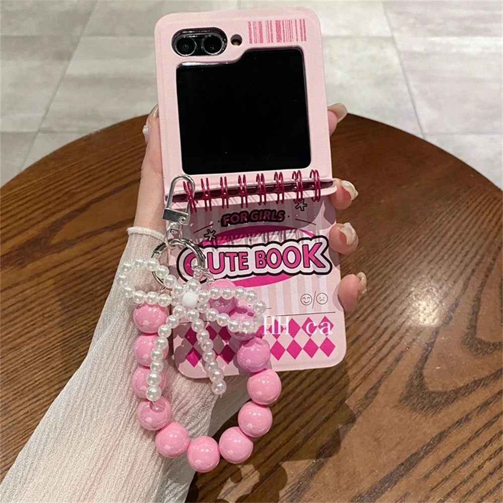Korean Japan Kawaii Pink Notebook Style Phone Case For Samsung Galaxy Z Flip 6/5/4/3 For Motorola Razr 60 50ultra Razr 40 Ultra