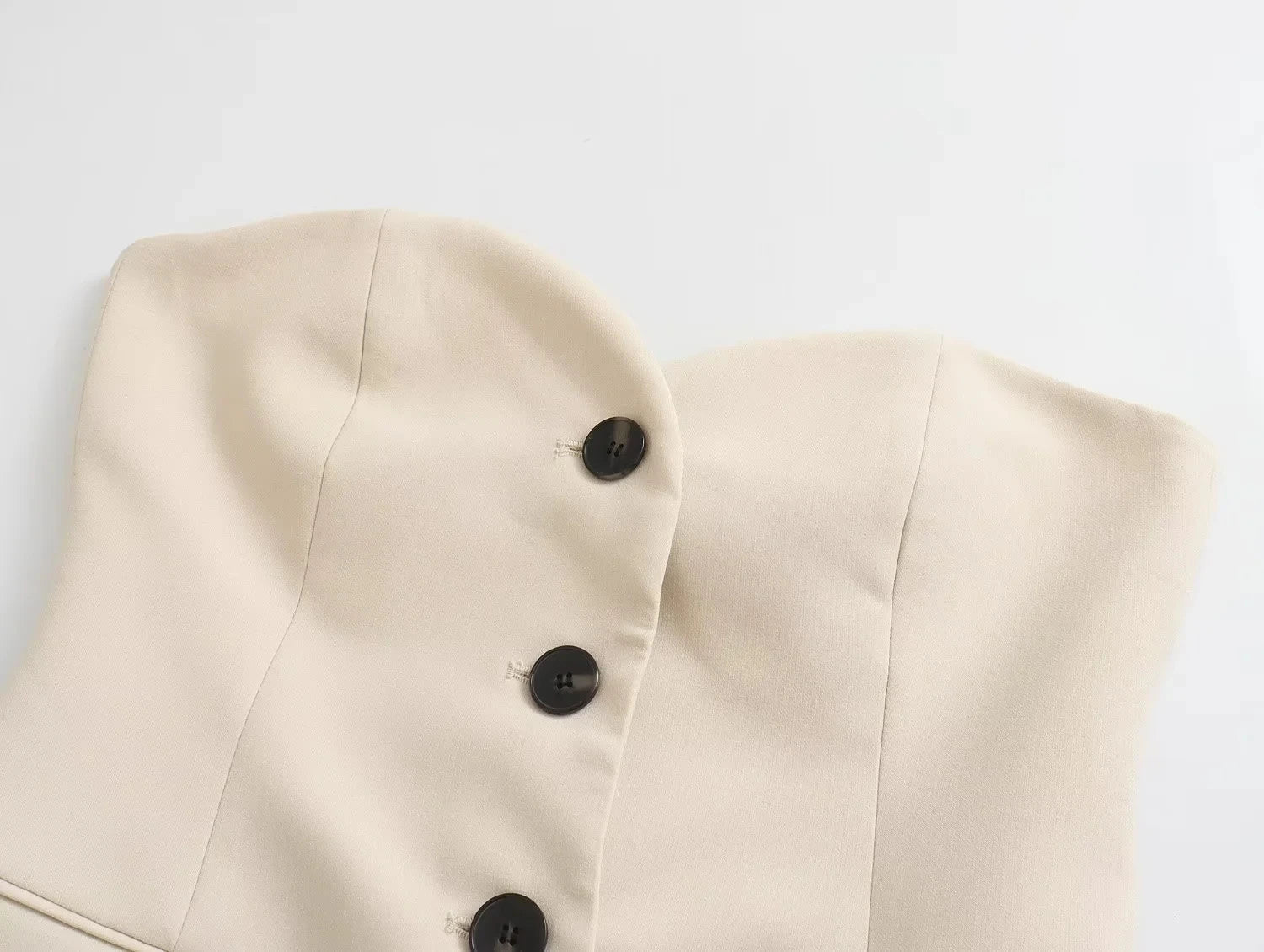 TRAFZA Women Elegant Solid Pant Suit Front Button Strapless Sexy Tank Tops + Side Slit Trouser Female Fashion Streetwear Sets