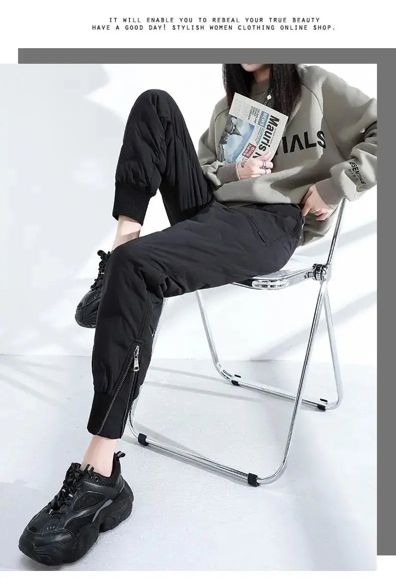 down Bottoming down Cotton Pants Women's New Loose High Waist down Wadded Trousers Women's Fashion Autumn and Winter New