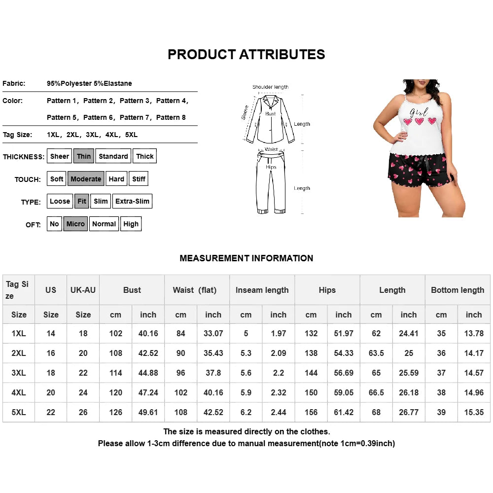 Women's Plus Size Pajamas Set Short Tank Tops Shorts 2 Pcs Suit Casual Home Wear Female Oversize Sleepwear 3XL 4XL 5XL