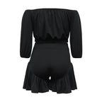 CM.YAYA Plus Size Women's Set Long Sleeve Slash Neck T-Shirt and Shorts 2025 Summer Ruched Two 2 Piece Set Outfits Tracksuit