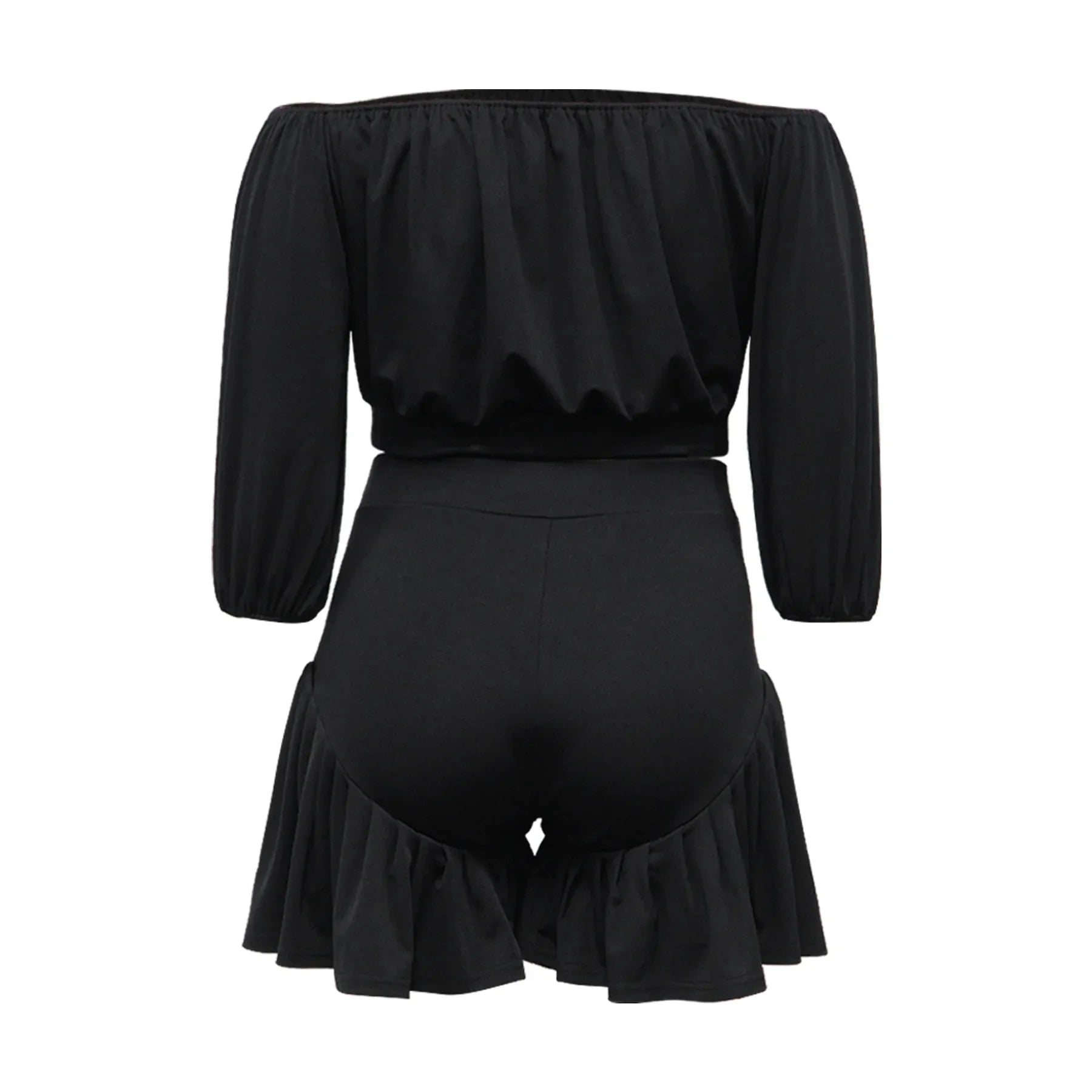 CM.YAYA Plus Size Women's Set Long Sleeve Slash Neck T-Shirt and Shorts 2025 Summer Ruched Two 2 Piece Set Outfits Tracksuit