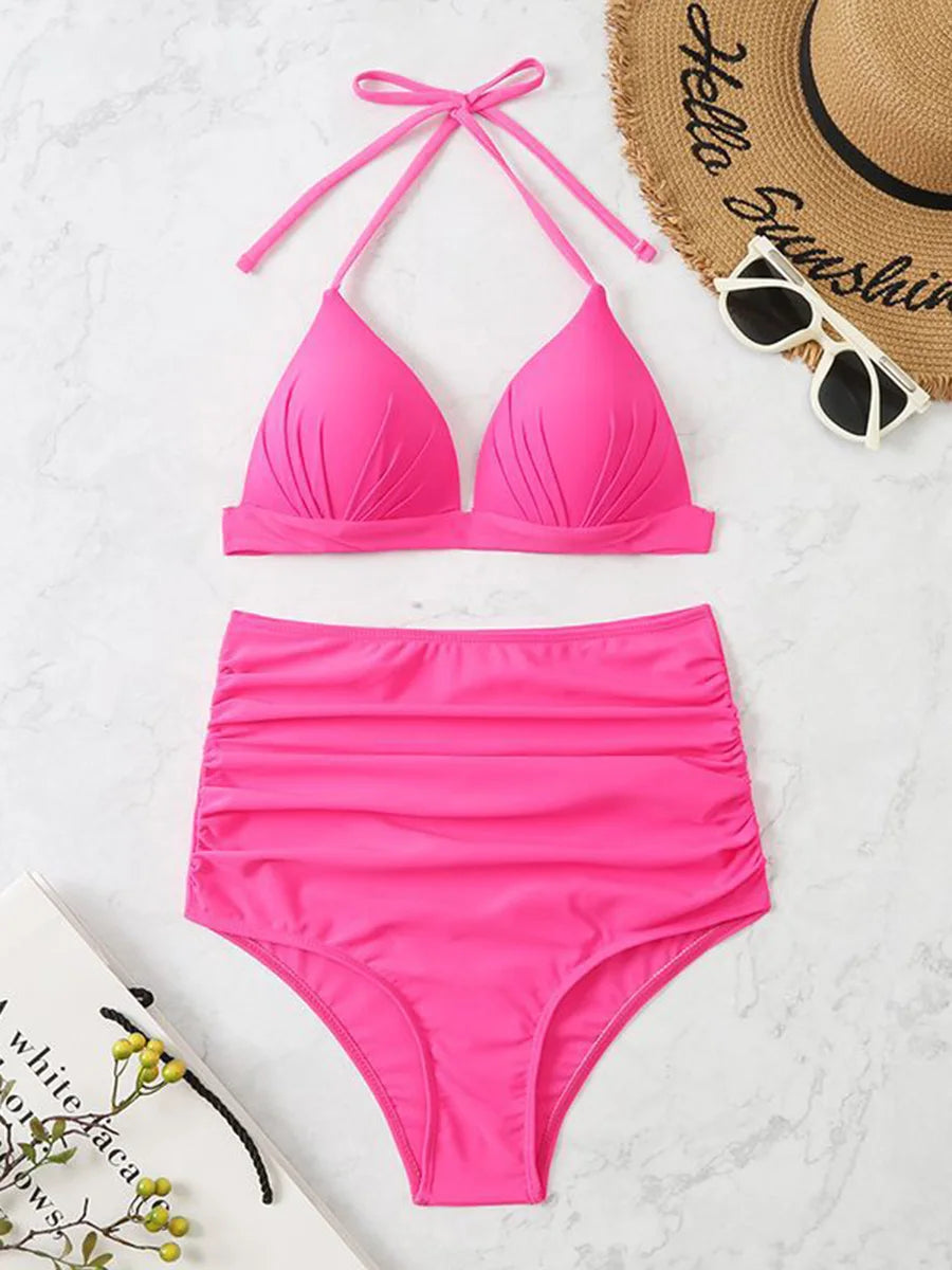 Triangle Bikinis 2025 Women Push Up Swimsuit Solid Sexy High Waist Swimwear Female Swimming Bathing Suit Summer Beachwear