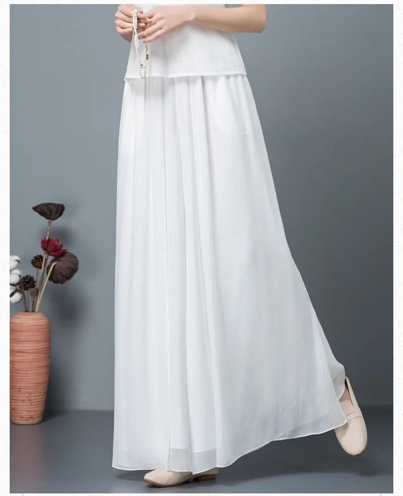 Women Chinese Classical Dance Clothing Female Elegant Trousers Practiice Clothes Modern Elastic Waist Ethnic Pants White Black