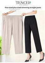 Summer Thin Breathable Elastic Pants 8XL Women's Solid Color High Waisted Loose Casual Pants Middle-aged Elastic straight leg