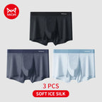 MiiOW 3Pcs Soft Ice Silk Men Boxer Underwear Men's Panties Summer Breathable Striped Underpants Male Antibacterial Boxers Trunks
