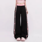 Women's Black Gothic Striped Pants Harajuku Streetwear Sweatpants Jogger Y2k 2000s Aesthetic Bow Pants Vintage Trousers Clothes