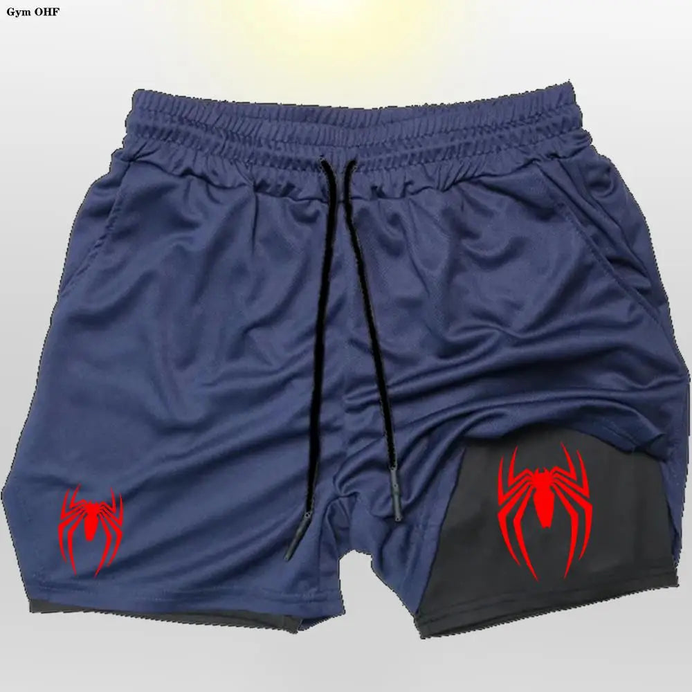 Men's sports shorts, spider print compression shorts, informal, training, running, 2-in-1, Y2K order shipped directly