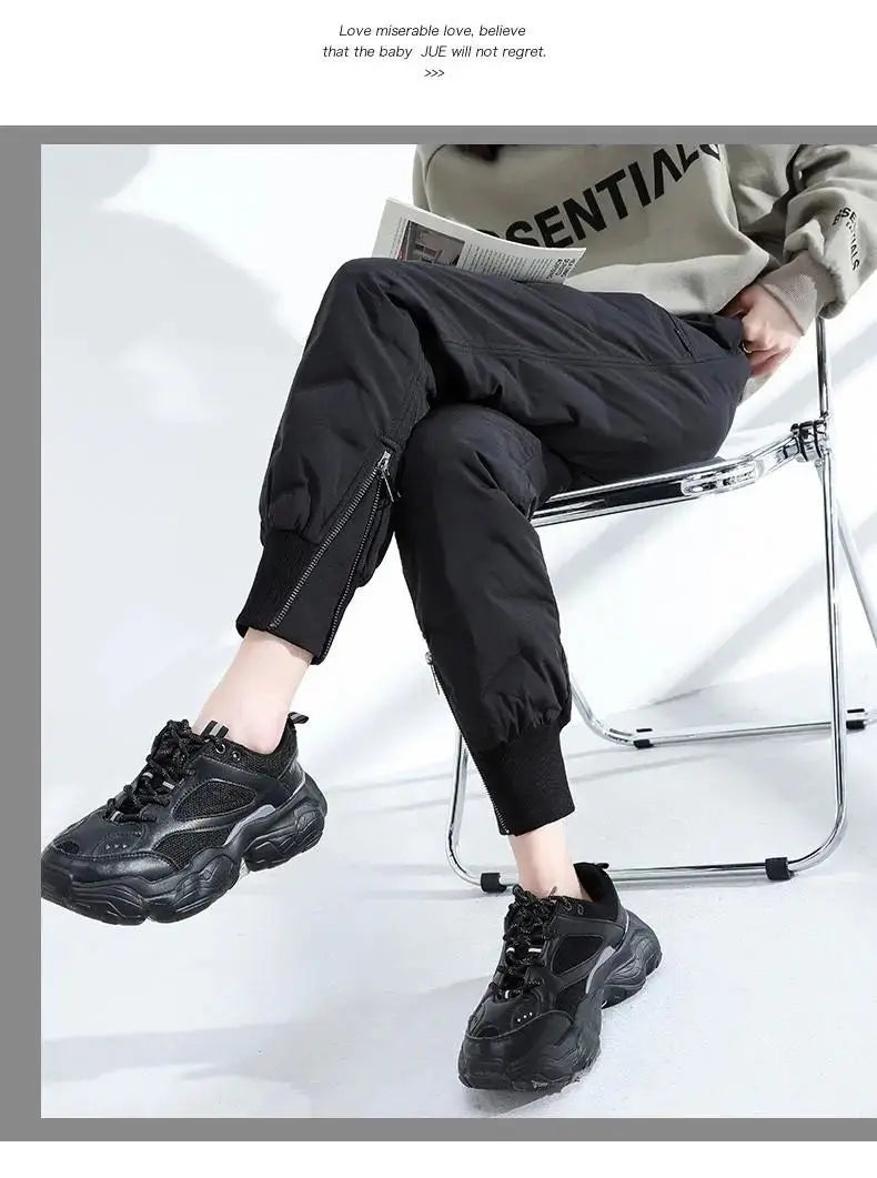 down Bottoming down Cotton Pants Women's New Loose High Waist down Wadded Trousers Women's Fashion Autumn and Winter New