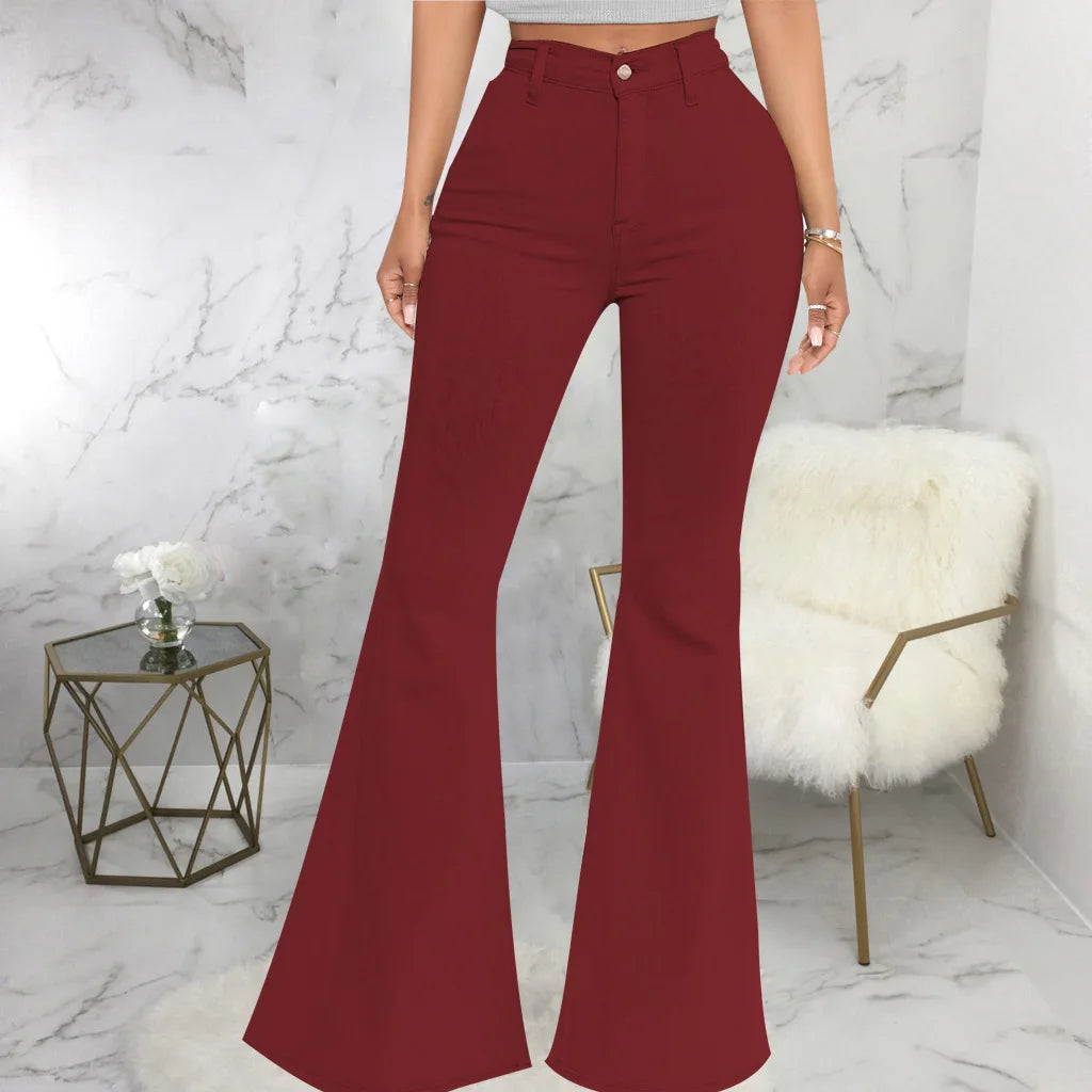 Women Jeans Flare Pants Sexy Denim Long Pant Hip Wrap Casual Solid Elegant Splice Regular Slim Fit High Waist Trousers Summer