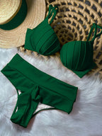 Cheap Push Up Bikinis Women Swimsuits  Solid Padded Women Swimwear Vintage Female Swimsuit High Waist Biquini Bathing Suit