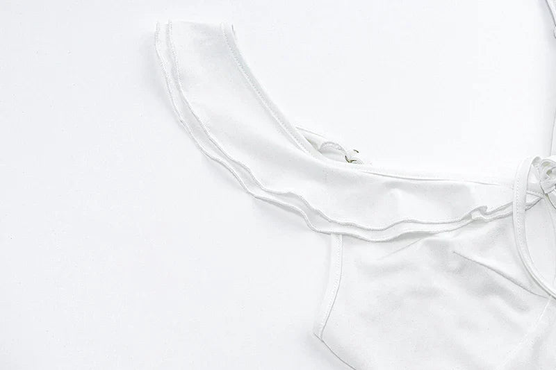 Xeemilo Solid Deep V-neck Sleeveless Dress 2022 Summer Elegant Women Ruffles Split Mini Dresses Sexy Slim Party Clubwear Vestido