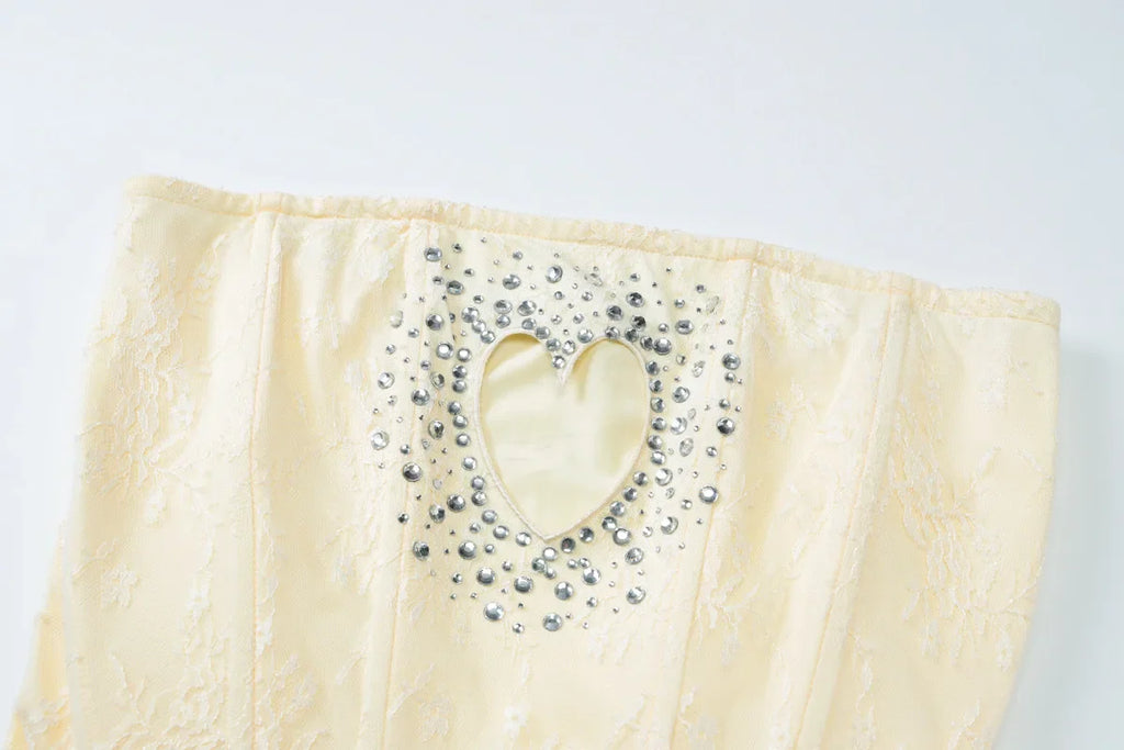 Woman Clothing Rhinestones Loving Heart Cut Out Party Dress Chic Strapless Off Shoulder Bandage Short Evening Gowns Club Dress