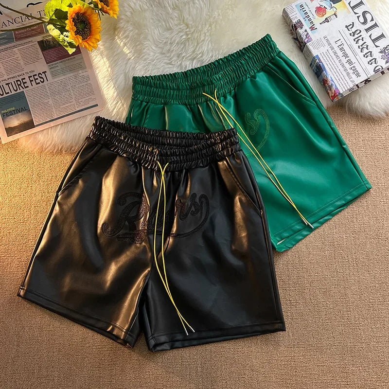 Trendy Brand Men's Shorts Environmental Friendly Leather Pocket Zipper Drawstring Casual Fashionable Summer Loose-Fit Pants