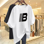 Women Pure Cotton Letter Casual Basic T-shirt Summer Fashion Short Sleeve Loose Letter Printed Pullovers