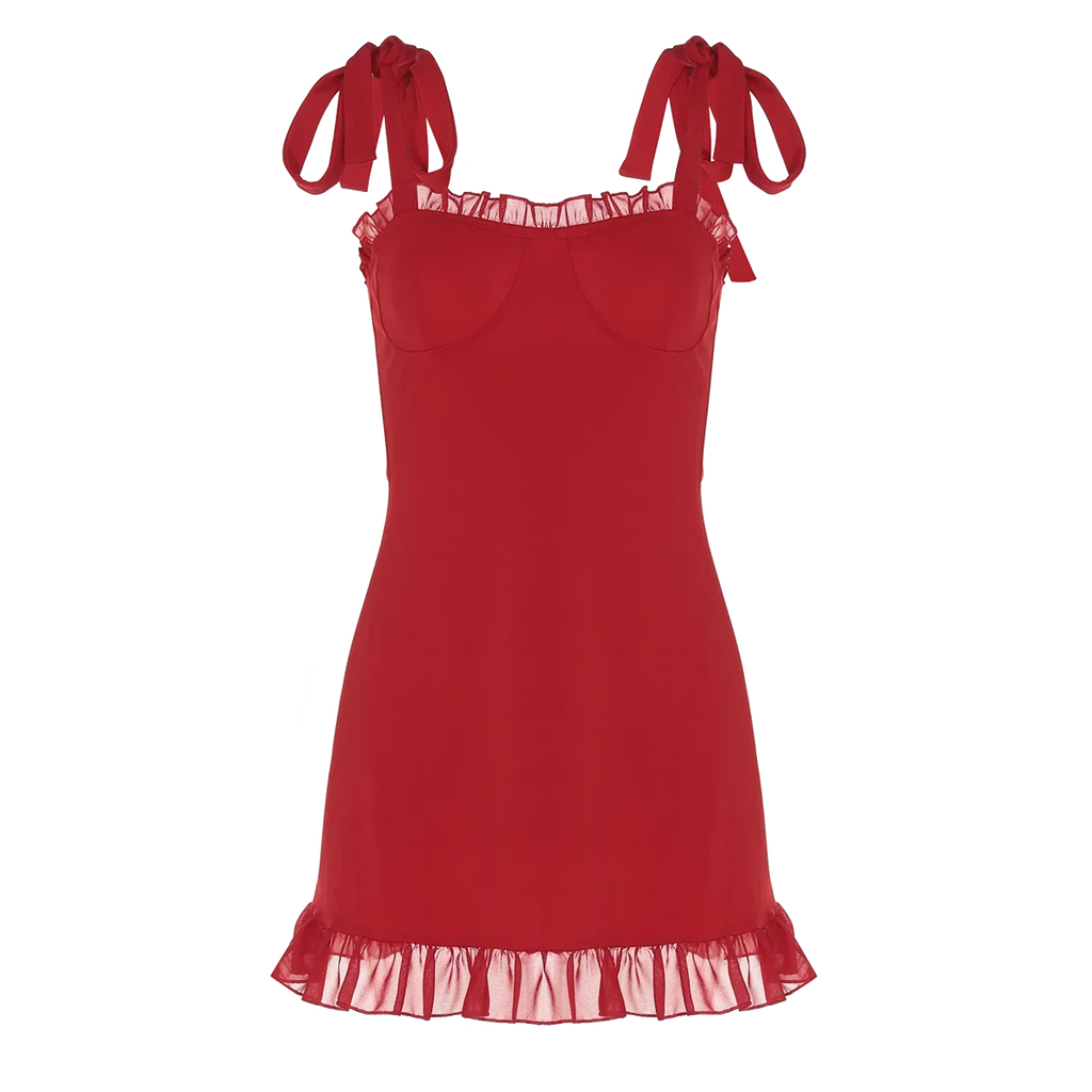 Hugcitar 2024 Elegant Solid Slips Ruffles Backless Bandage Patchwork Sexy Slim Mini Dress Women Outfits Birthday Party Vacation