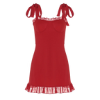 Hugcitar 2024 Elegant Solid Slips Ruffles Backless Bandage Patchwork Sexy Slim Mini Dress Women Outfits Birthday Party Vacation