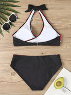 V Neck Bikini Set 2024 Women Stripe Print Patchwork Swimwear Summer Beachwear Swimsuit Female Bathers Bathing Swimming Suit 2XL