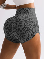 Women Leopard Gym Shorts Athletic Butt Lifting Workout Biker High Waist Yoga Pants Leggins Sports Fitness Short Tights