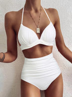 Triangle Bikinis 2025 Women Push Up Swimsuit Solid Sexy High Waist Swimwear Female Swimming Bathing Suit Summer Beachwear