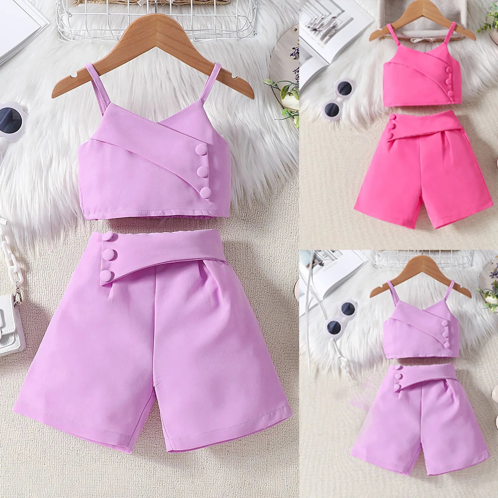 Toddler Kids Baby Girls Clothes Sets Strap Sleeveless Vest Tops Shorts 2PCS Summer Outfits Fashion Girls Clothes Set 0-6Years